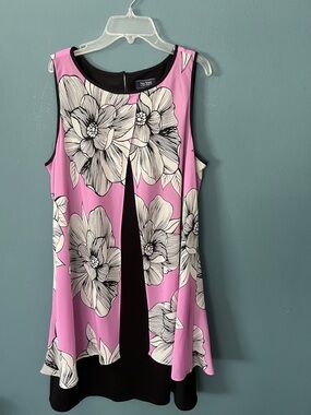 New York & Company Pink and Black Floral Overlay Tunic